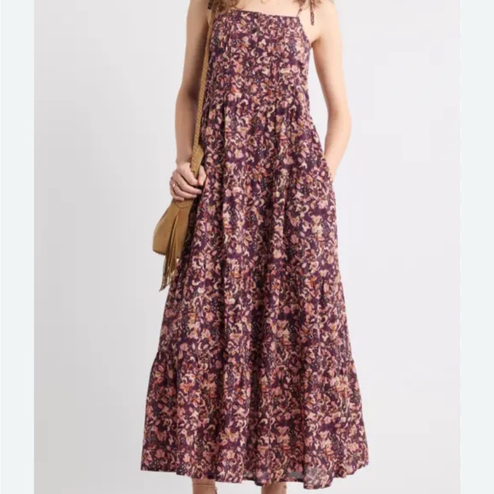 Treasure & Bond Strapless Floral Maxi Dress in Plum and Peach
